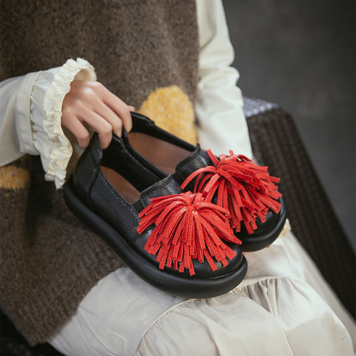 Mocassins à Plateforme en Cuir avec Franges pour Femmes, Chaussures Décontractées en 3 Couleurs