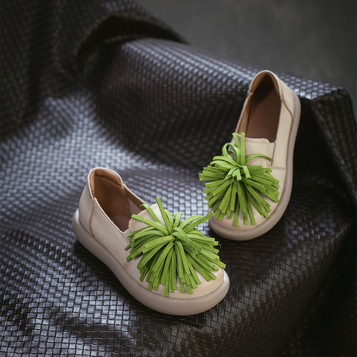 Mocassins à Plateforme en Cuir avec Franges pour Femmes, Chaussures Décontractées en 3 Couleurs