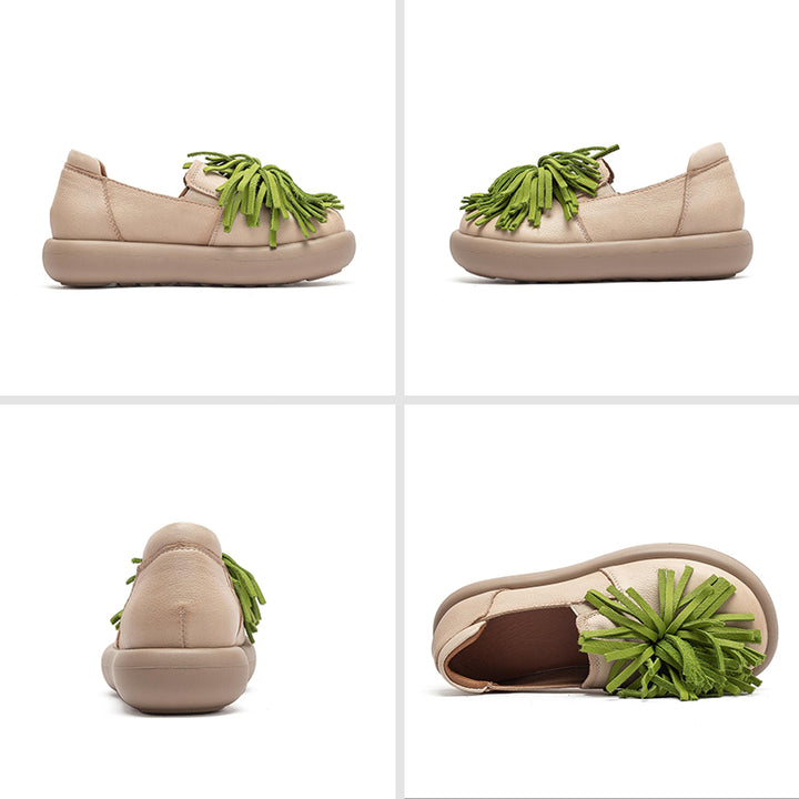 Mocassins à Plateforme en Cuir avec Franges pour Femmes, Chaussures Décontractées en 3 Couleurs
