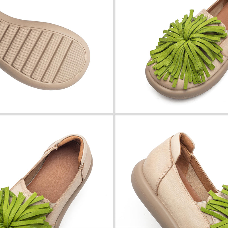 Mocassins à Plateforme en Cuir avec Franges pour Femmes, Chaussures Décontractées en 3 Couleurs