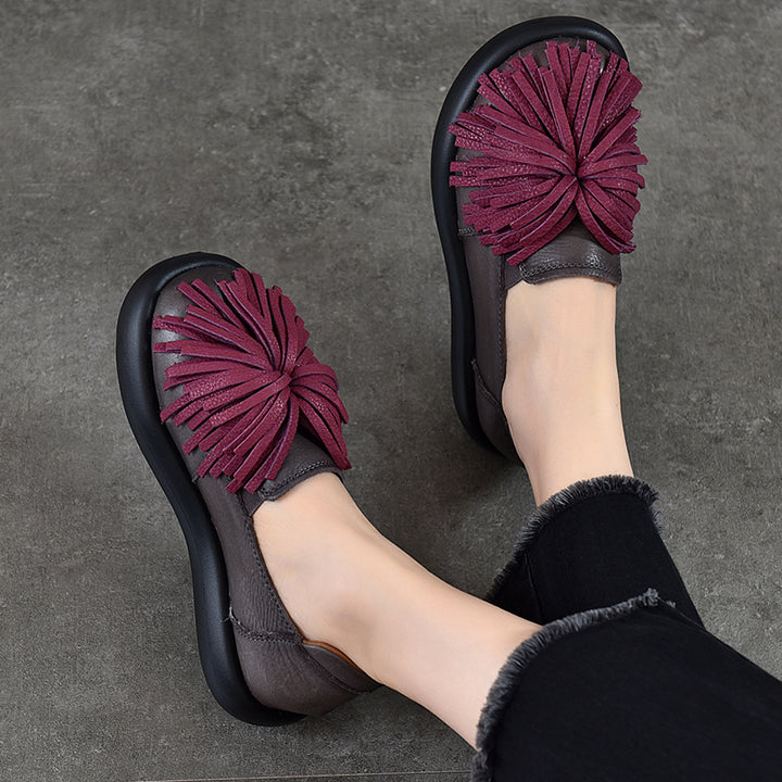 Mocassins à Plateforme en Cuir avec Franges pour Femmes, Chaussures Décontractées en 3 Couleurs