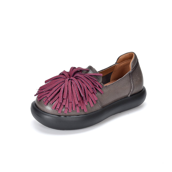 Mocassins à Plateforme en Cuir avec Franges pour Femmes, Chaussures Décontractées en 3 Couleurs