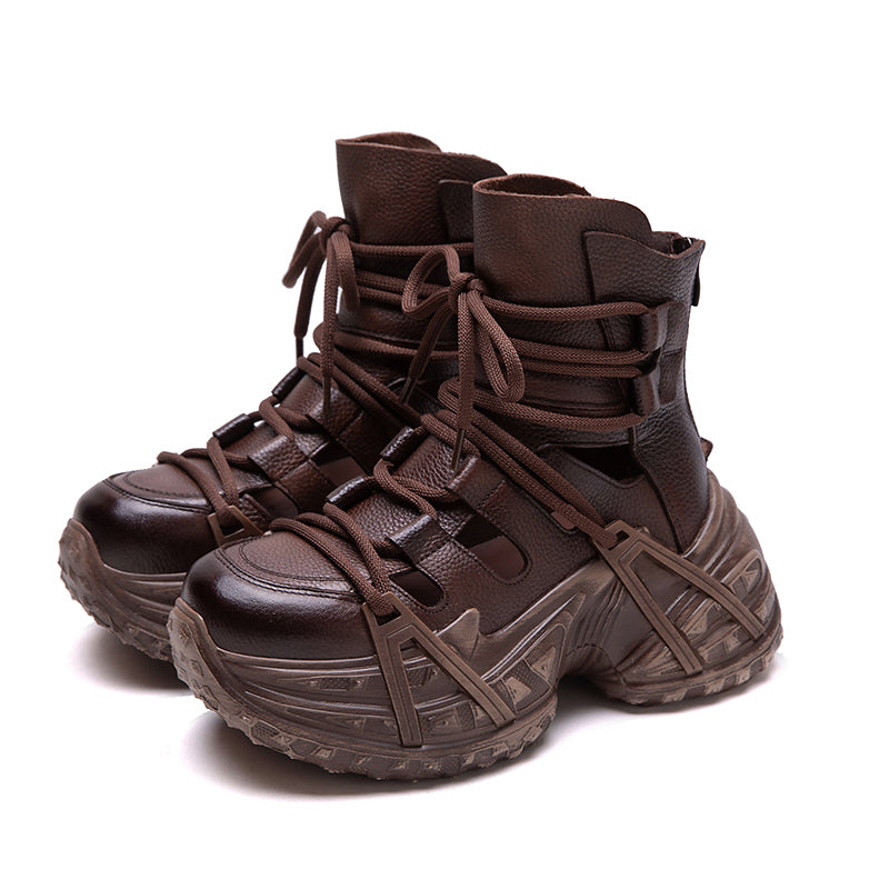 Bottes à plateforme chunky découpées en cuir d&