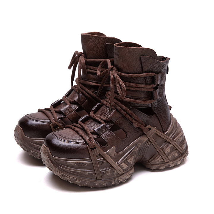 Bottes à plateforme chunky découpées en cuir d&