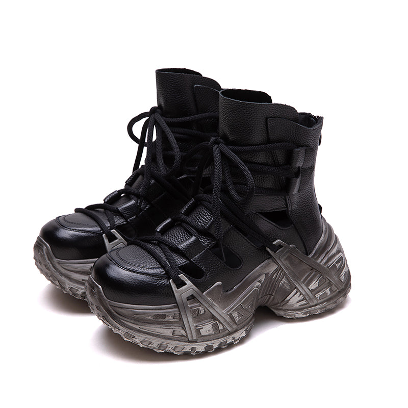 Bottes à plateforme chunky découpées en cuir d&