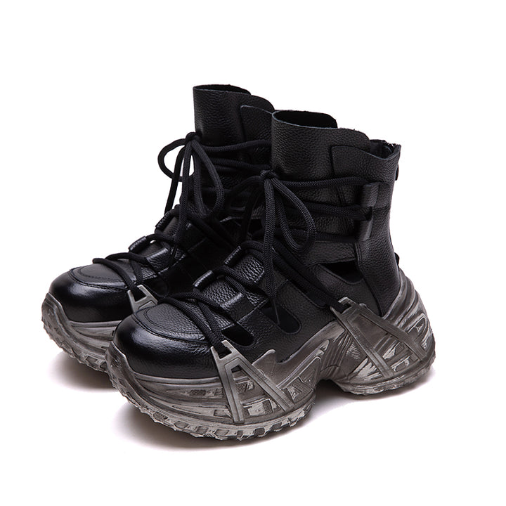 Bottes à plateforme chunky découpées en cuir d&