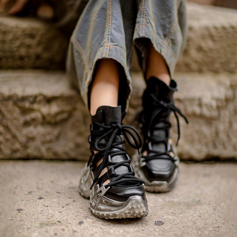 Bottes à plateforme chunky découpées en cuir d&