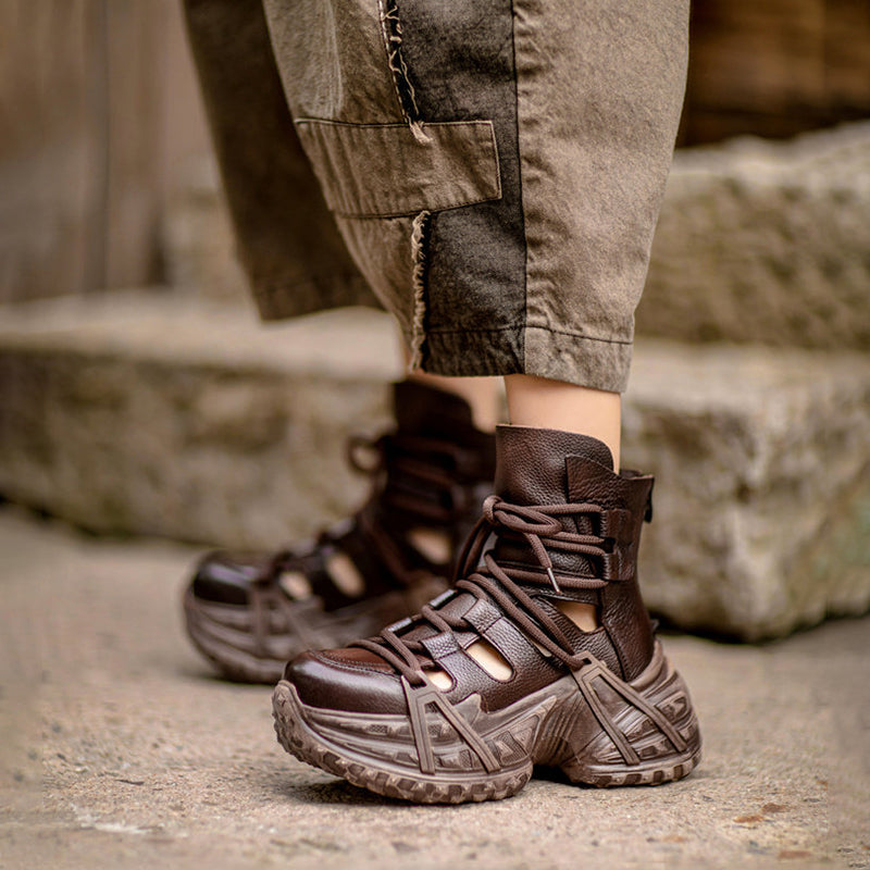 Bottes à plateforme chunky découpées en cuir d&