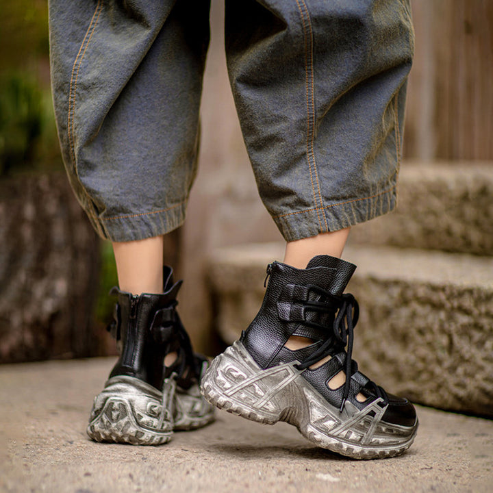 Bottes à plateforme chunky découpées en cuir d&