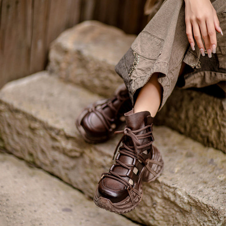 Bottes à plateforme chunky découpées en cuir d&