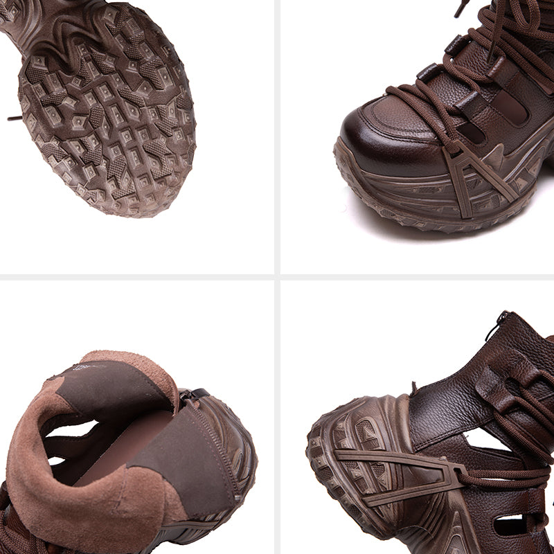 Bottes à plateforme chunky découpées en cuir d&