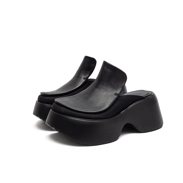 Mules en cuir faites à la main à talon chunky de 70 mm, mules à plateforme audacieuses en noir/marron
