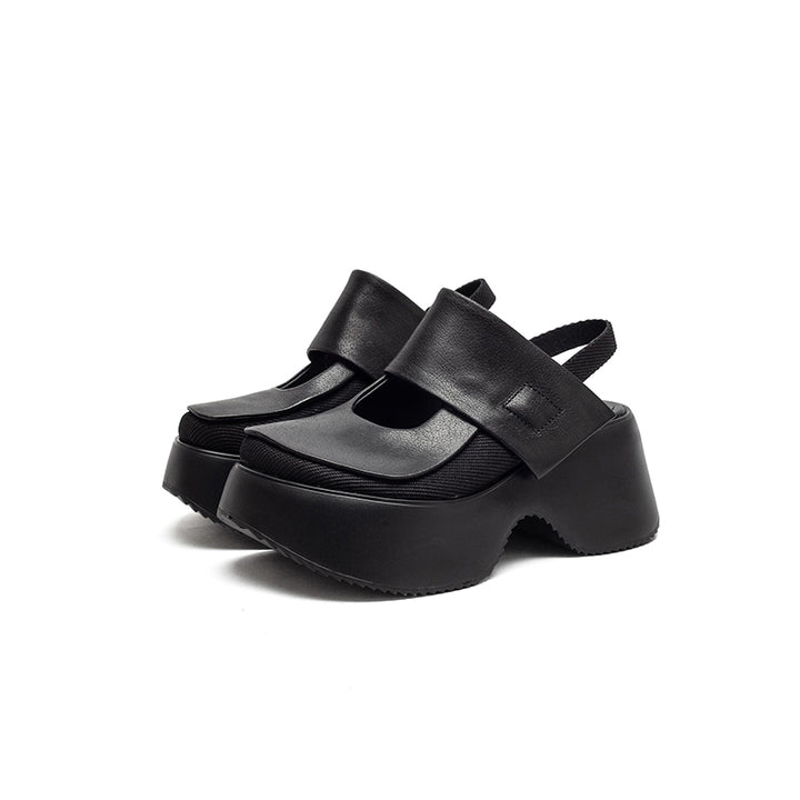 Sandales Mary Jane à plateforme rétro avec bride arrière, chaussures en cuir à talon wedge de 70 mm en noir/marron