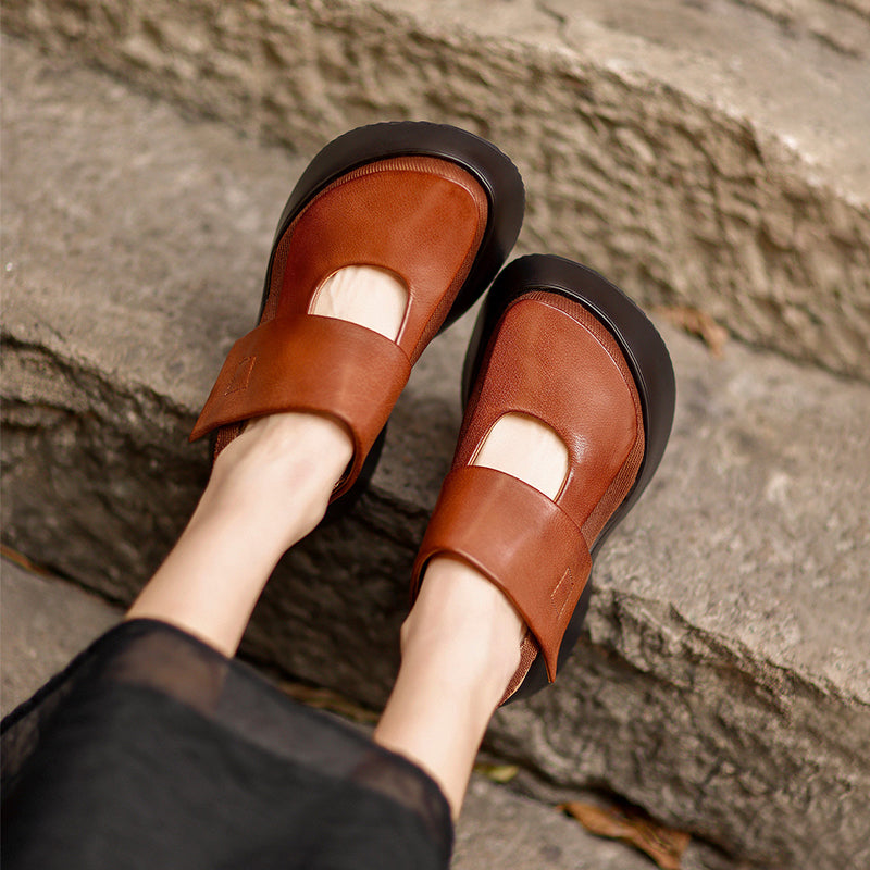 Sandales Mary Jane à plateforme rétro avec bride arrière, chaussures en cuir à talon wedge de 70 mm en noir/marron