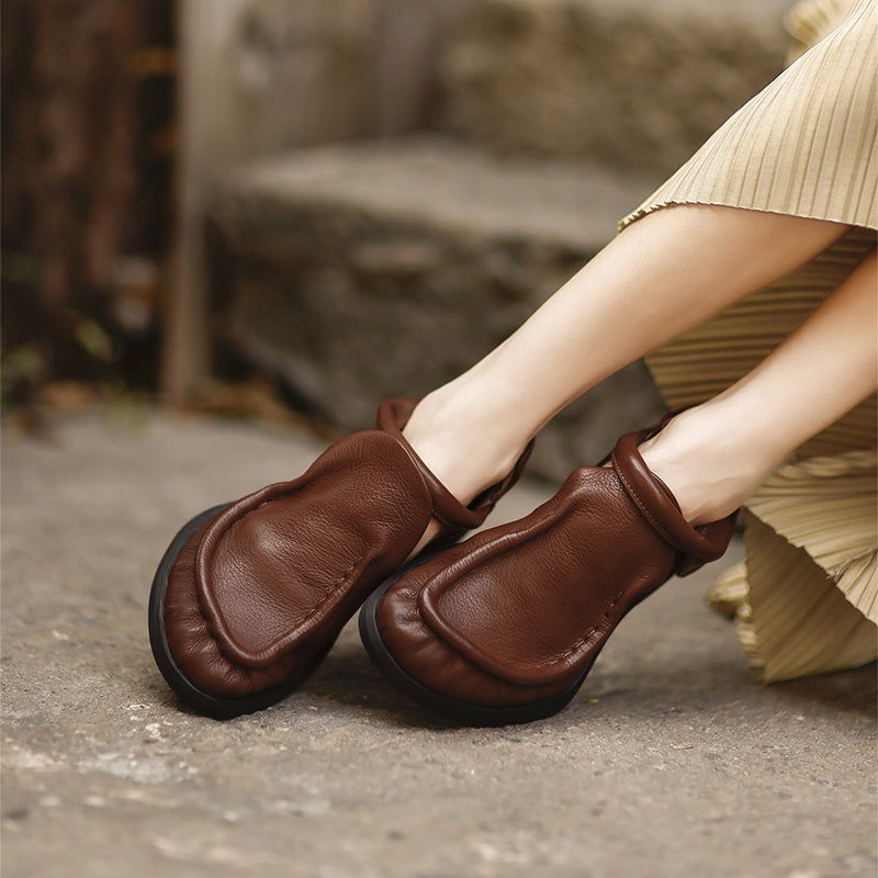 Chaussures Mary Jane en cuir pleine fleur rétro pour femmes avec bande velcro en noir/marron