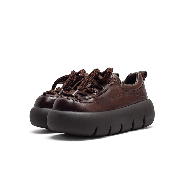 Baskets en cuir à plateforme rétro pour femmes, chaussures sportives faites à la main à lacets en noir/marron/beige