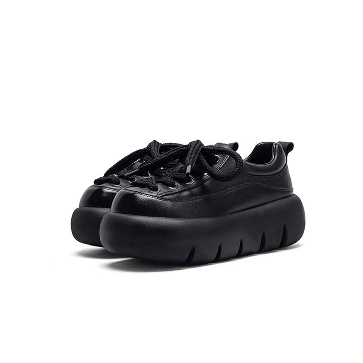 Baskets en cuir à plateforme rétro pour femmes, chaussures sportives faites à la main à lacets en noir/marron/beige