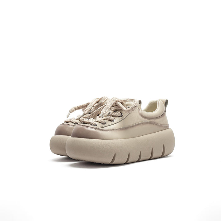 Baskets en cuir à plateforme rétro pour femmes, chaussures sportives faites à la main à lacets en noir/marron/beige