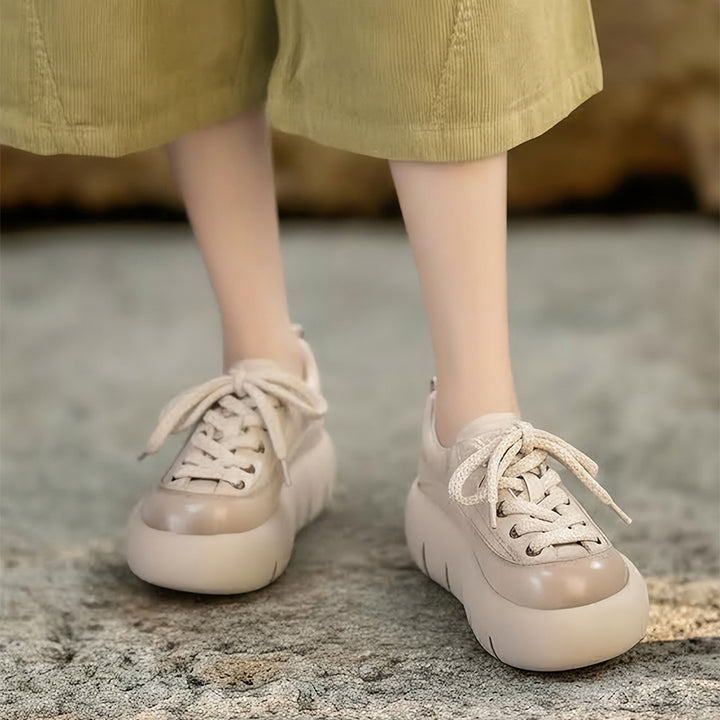 Baskets en cuir à plateforme rétro pour femmes, chaussures sportives faites à la main à lacets en noir/marron/beige