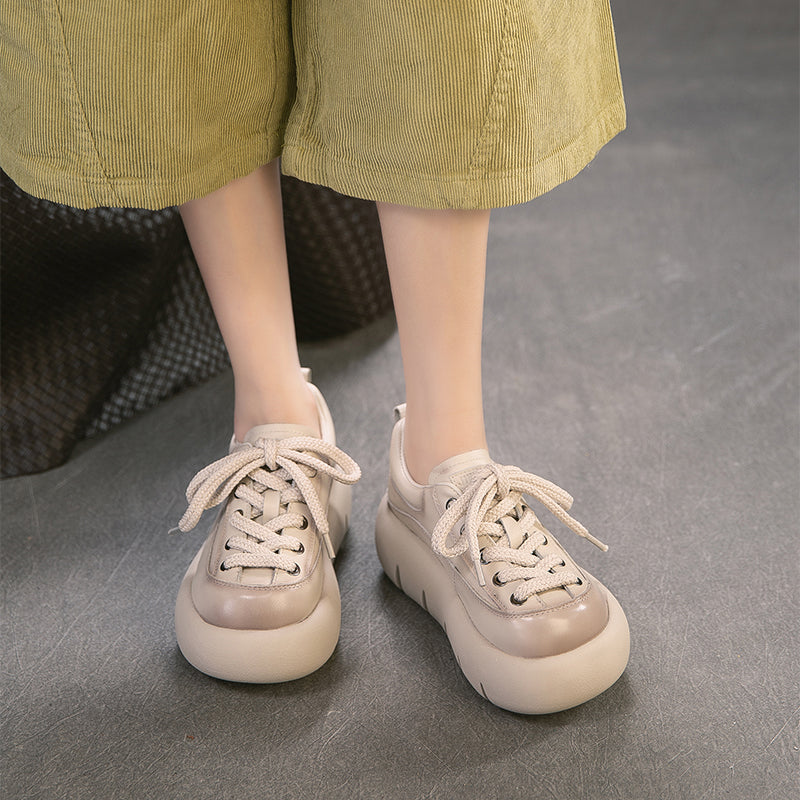 Baskets en cuir à plateforme rétro pour femmes, chaussures sportives faites à la main à lacets en noir/marron/beige