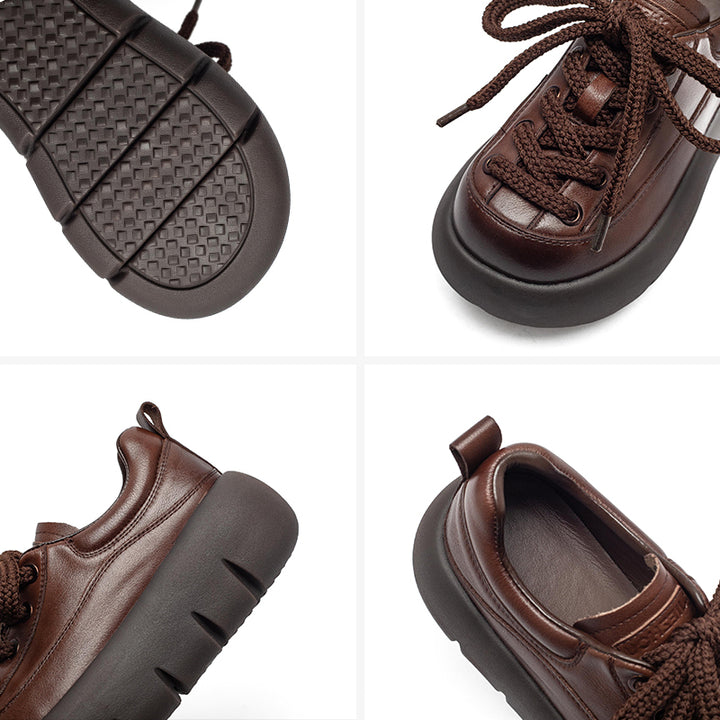 Baskets en cuir à plateforme rétro pour femmes, chaussures sportives faites à la main à lacets en noir/marron/beige