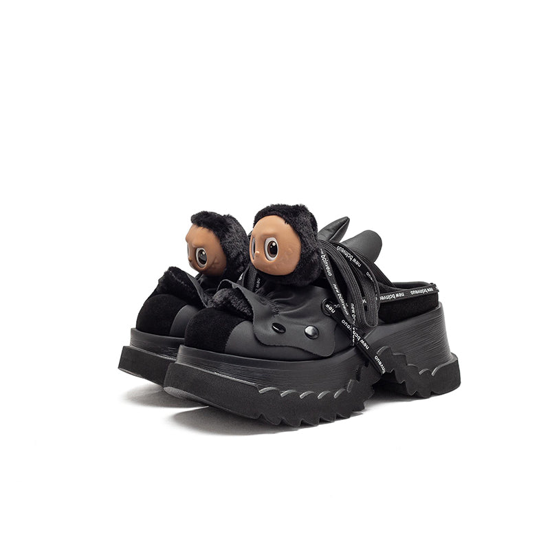 Mules à plateforme chunky de designer Y2K en cuir de poupée avec rivets de 80 mm en noir/café
