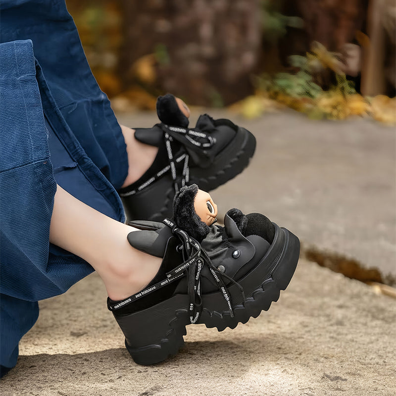 Mules à plateforme chunky de designer Y2K en cuir de poupée avec rivets de 80 mm en noir/café