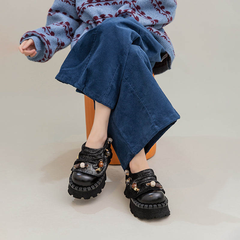 Mules en cuir à plateforme chunky rétro faites à la main, pantoufles de mode designer de 70 mm en noir/café