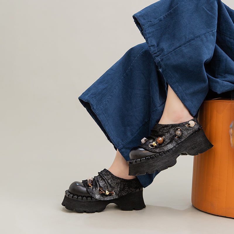 Mules en cuir à plateforme chunky rétro faites à la main, pantoufles de mode designer de 70 mm en noir/café