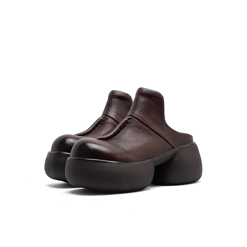 Mules en cuir à plateforme chunky vintage de 65 mm, chaussures décontractées à enfiler en noir/café