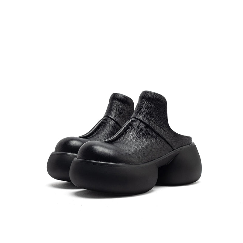 Mules en cuir à plateforme chunky vintage de 65 mm, chaussures décontractées à enfiler en noir/café
