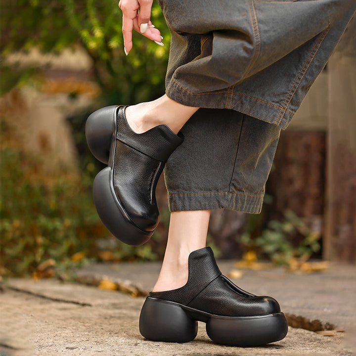 Mules en cuir à plateforme chunky vintage de 65 mm, chaussures décontractées à enfiler en noir/café