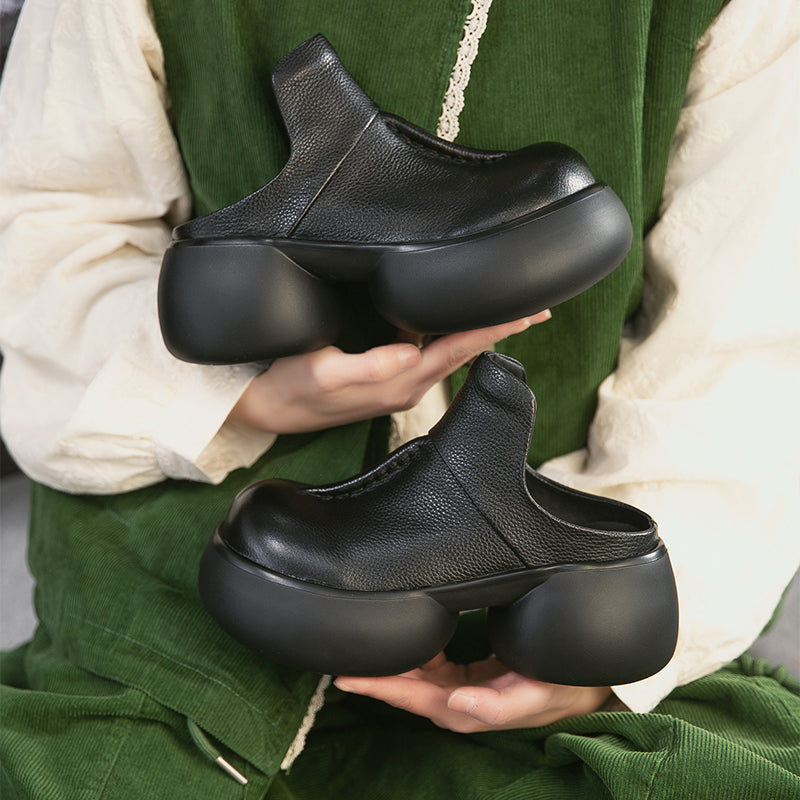 Mules en cuir à plateforme chunky vintage de 65 mm, chaussures décontractées à enfiler en noir/café