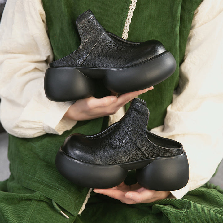 Mules en cuir à plateforme chunky vintage de 65 mm, chaussures décontractées à enfiler en noir/café