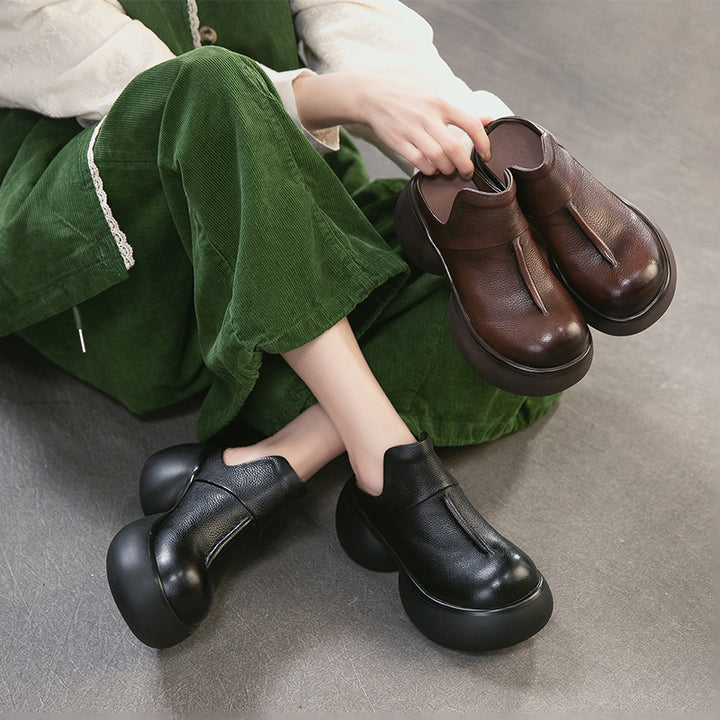 Mules en cuir à plateforme chunky vintage de 65 mm, chaussures décontractées à enfiler en noir/café