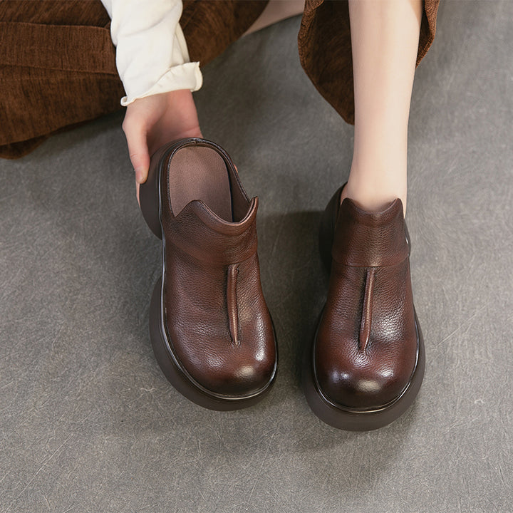 Mules en cuir à plateforme chunky vintage de 65 mm, chaussures décontractées à enfiler en noir/café