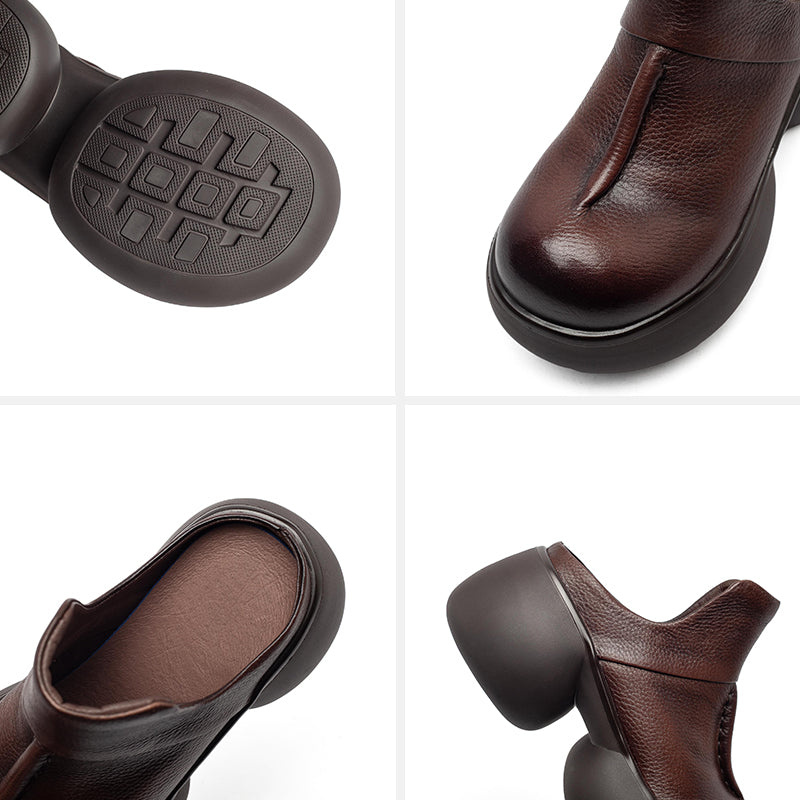 Mules en cuir à plateforme chunky vintage de 65 mm, chaussures décontractées à enfiler en noir/café