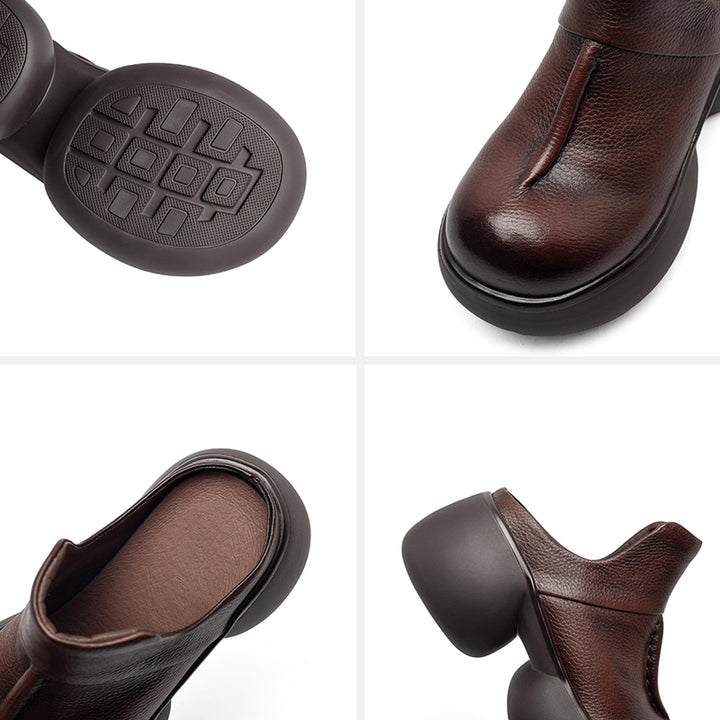 Mules en cuir à plateforme chunky vintage de 65 mm, chaussures décontractées à enfiler en noir/café