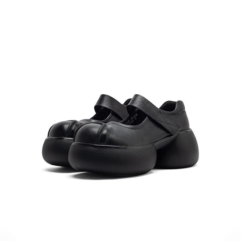Escarpins Mary Jane à plateforme rétro en cuir chunky avec bande velcro pour femmes en noir/café