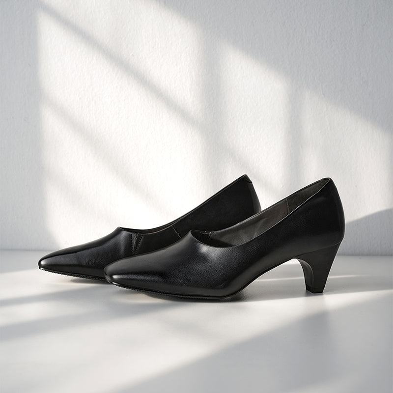 Escarpins classiques à bout carré, chaussures de bureau à talon bloc de 55 mm faites à la main en noir