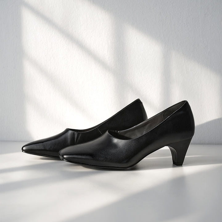 Escarpins classiques à bout carré, chaussures de bureau à talon bloc de 55 mm faites à la main en noir