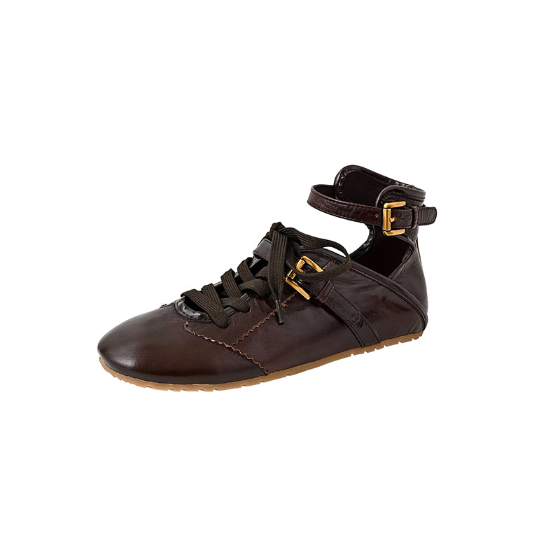 Ballerines Mary Jane style entraîneur allemand rétro, chaussures en cuir à bride de cheville en marron/beige/rouge