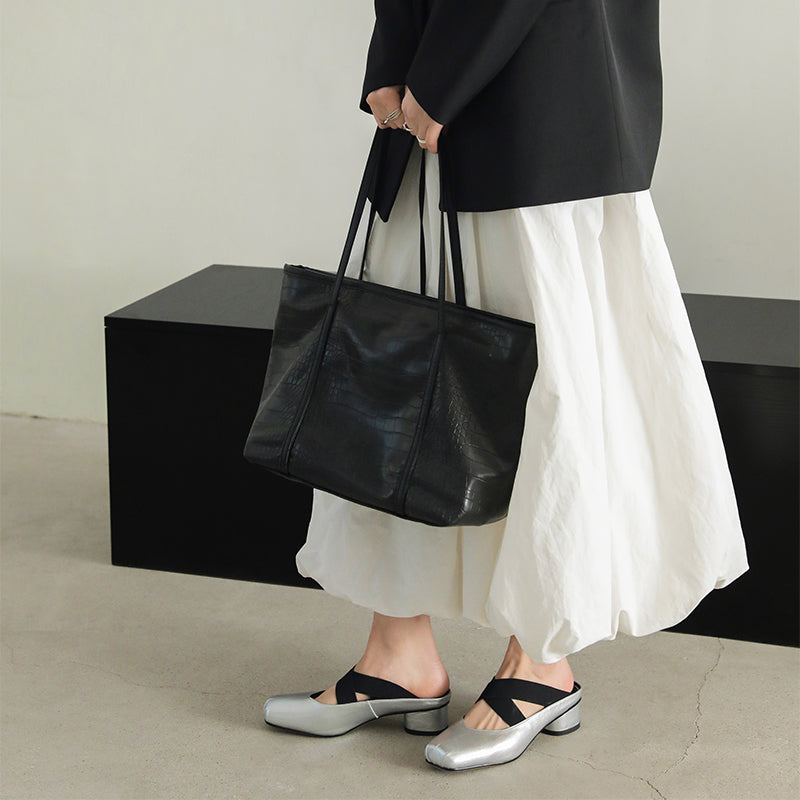 Mules à bout carré Balletcore, sandales à talon bloc en cuir de mouton croisées en argent/beige/noir
