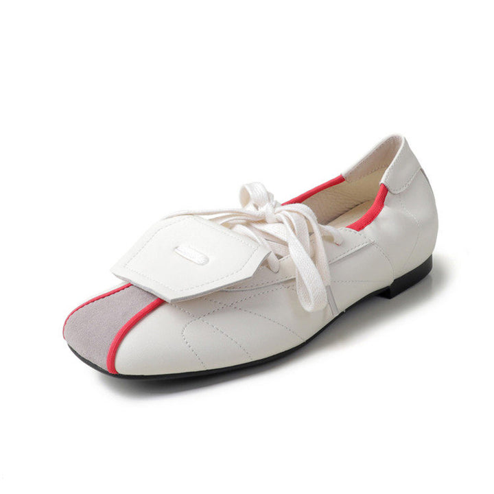 Baskets ballerines à lacets colorblock pour femmes, ballerines en cuir rétro en rouge/beige/argent