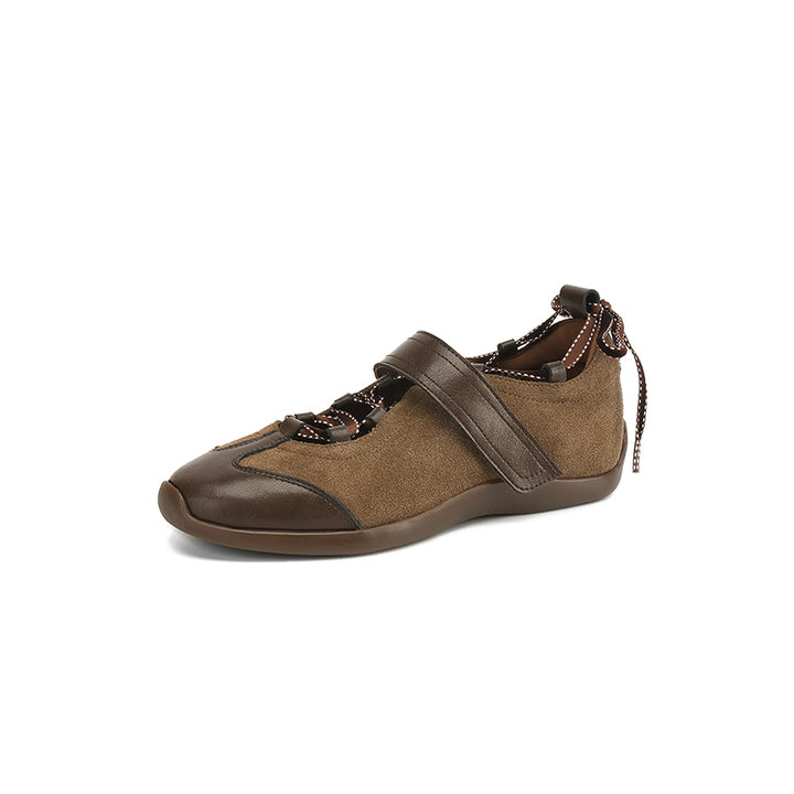Baskets Mary Jane de designer pour femmes, chaussures en cuir découpées à Velcro rétro en noir/marron