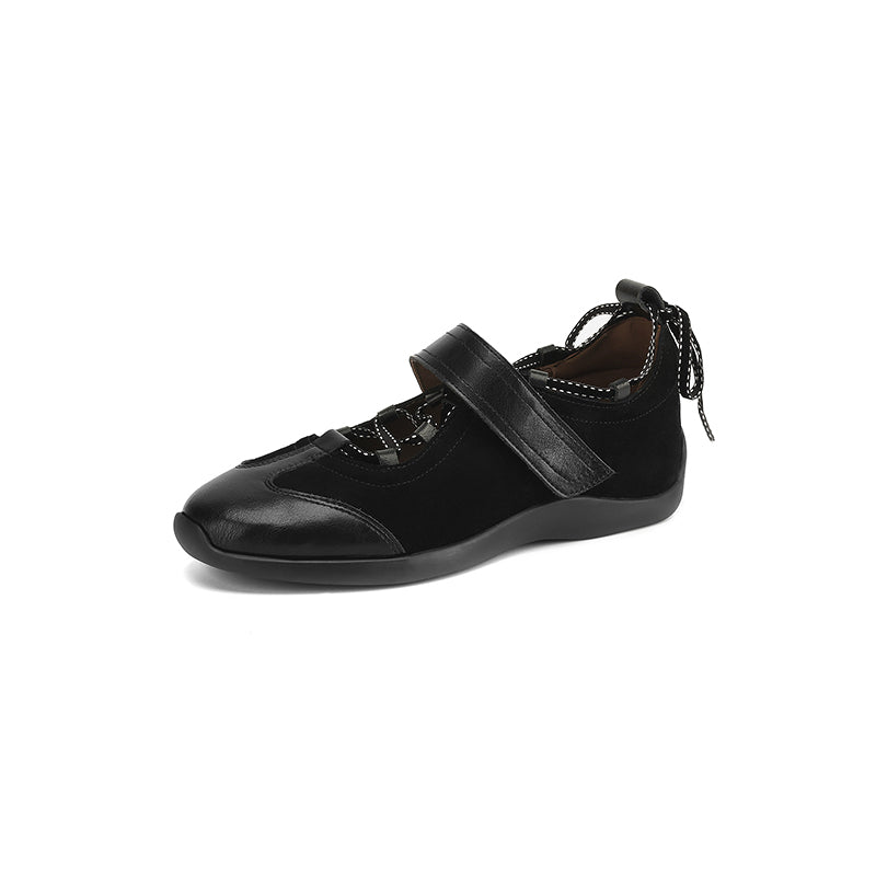 Baskets Mary Jane de designer pour femmes, chaussures en cuir découpées à Velcro rétro en noir/marron