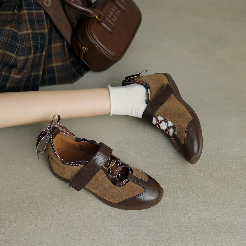 Baskets Mary Jane de designer pour femmes, chaussures en cuir découpées à Velcro rétro en noir/marron