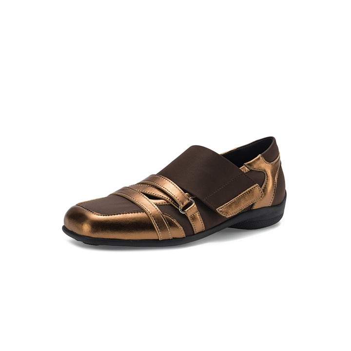 Baskets ballerines Mary Jane pour femmes, ballerines en cuir de designer à Velcro croisées en noir/or/argent