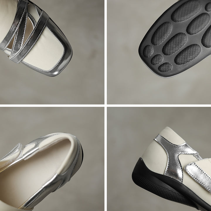 Baskets ballerines Mary Jane pour femmes, ballerines en cuir de designer à Velcro croisées en noir/or/argent
