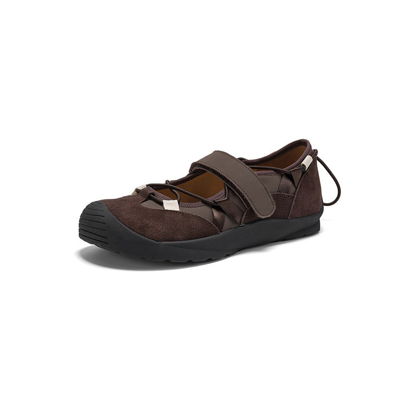 Ballerines Mary Jane Colorblock pour femmes en cuir avec tirant et Velcro en marron/abricot/argent